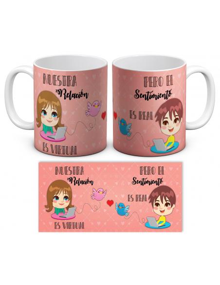 Taza Amor y amistad Nuestra relación es virtual pero el sentimiento es real