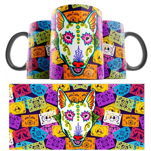 Taza Catrina Día de los Muertos Bull Terrier