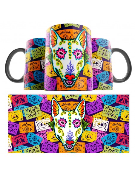 Taza Catrina Día de los Muertos Bull Terrier