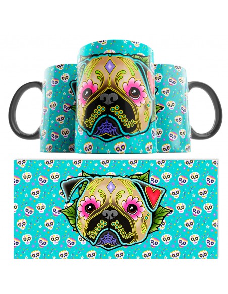 Taza Catrina Día de los Muertos Pug
